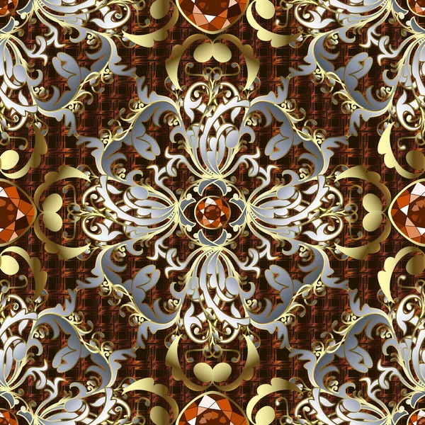 Bijoux baroque vecteur 3d motif sans couture. Grille texturée backgr — Image vectorielle