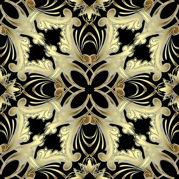 Guld barock sömlösa mönster. Vektor utsmyckade damask bakgrund. — Stock vektor