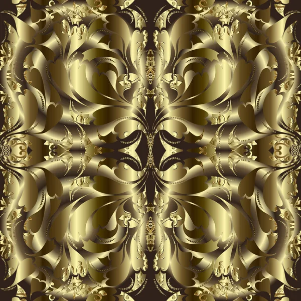 Gold Baroque 3d vector seamless pattern. Ornamental luxury surfa — Stock Vector