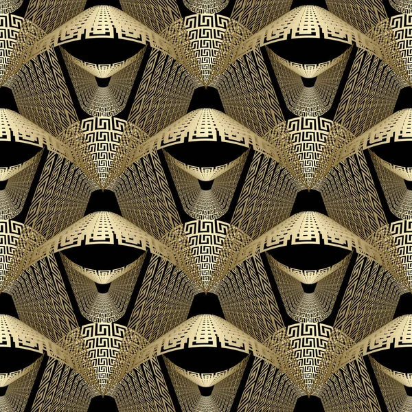 現代の金3Dギリシャ様式のベクトルシームレスなパターン。抽象オーン — ストックベクタ