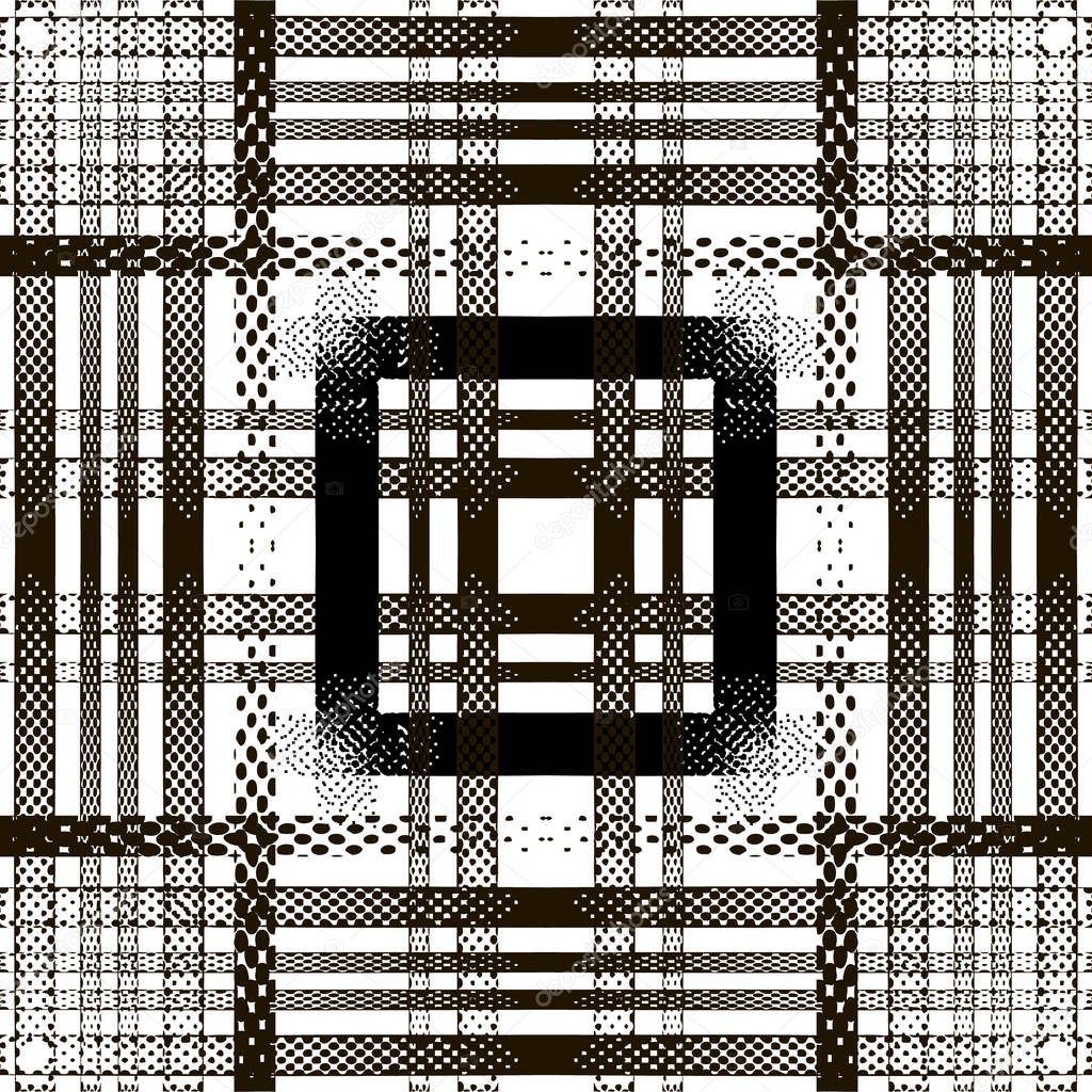 Striped halftone seamless pattern. Vector black and white tartan