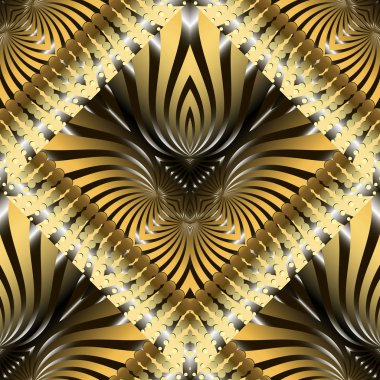 Çizgili süs altın 3d dikişsiz desen. Modern desenli te