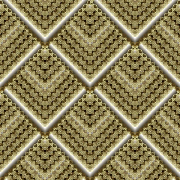 Ouro 3d ziguezague linhas sem costura padrão. Laço ornamental texturizado — Vetor de Stock