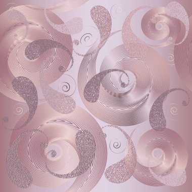 Gül altını. Çiçek ışıltılı 3d Paisley dikişsiz desen. Zerafet