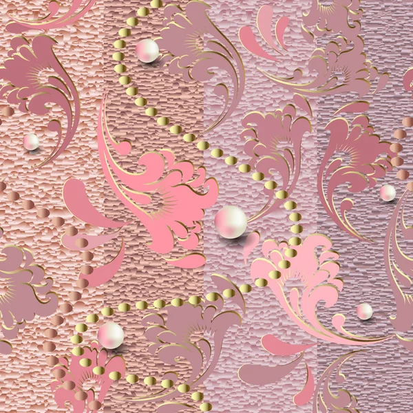 Joyas texturizadas oro rosa 3d patrón sin costuras. Vector rayado g — Archivo Imágenes Vectoriales