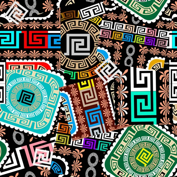 Patchwork renkli dikişsiz desen. Geometrik yunan tarzı vekto