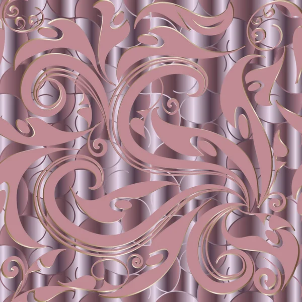 Ροζέ χρυσό. Floral vintage ενιαία μοτίβο. Κομψότητα γυαλιστερό μετάξι — Διανυσματικό Αρχείο