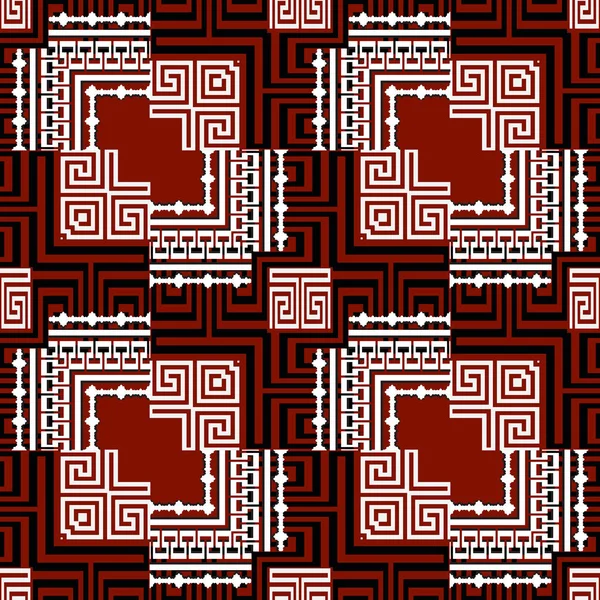 観賞用の黒い赤い白いギリシャのベクトルシームレスなパターン。ジオメット — ストックベクタ