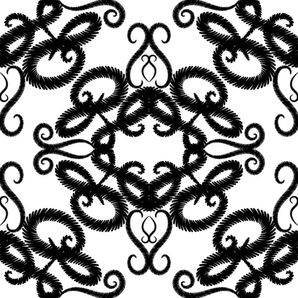 Borduurwerk zwart-wit Vintage naadloze patroon. Vector Orna — Stockvector