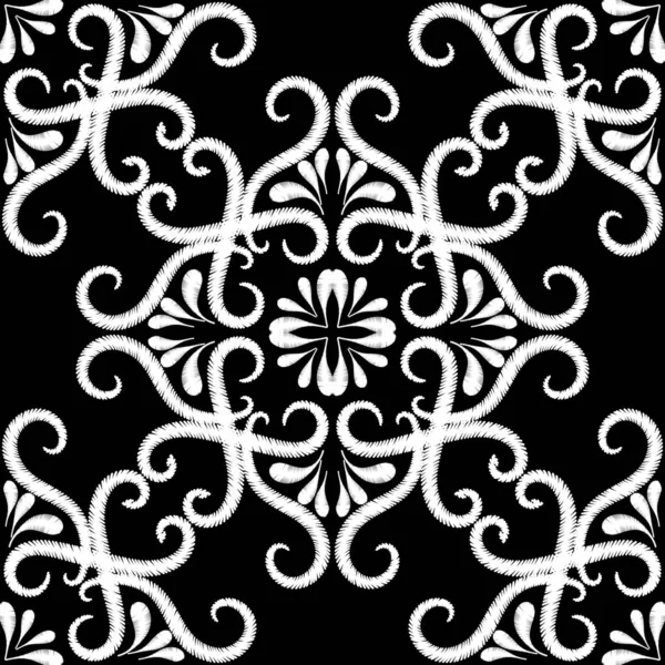 Κέντημα μαύρο και λευκό vintage ενιαία μοτίβο. Διάνυσμα όρνα — Διανυσματικό Αρχείο