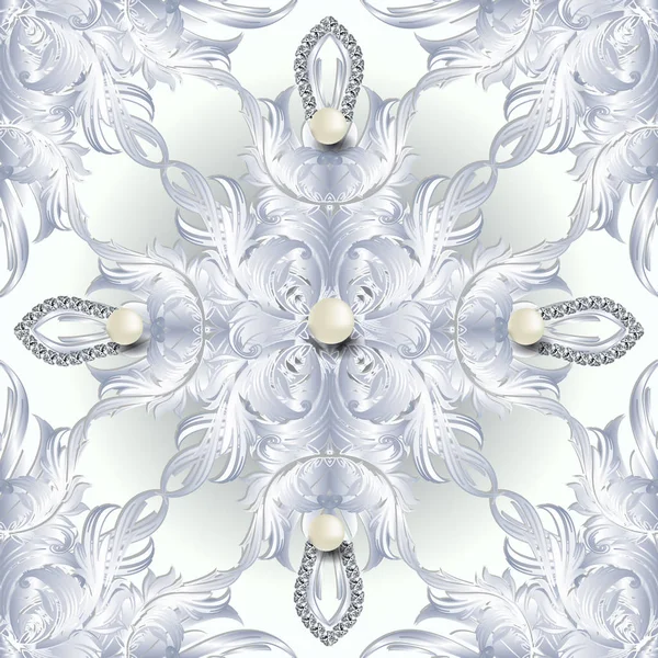 Білий бароковий 3d безшовний візерунок. Векторна дама для ювелірних виробів backgro — стоковий вектор