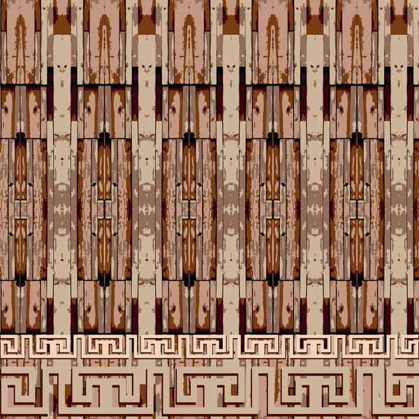 Modèle de frontière sans couture vectoriel grec tribal. Style bois texturé — Image vectorielle