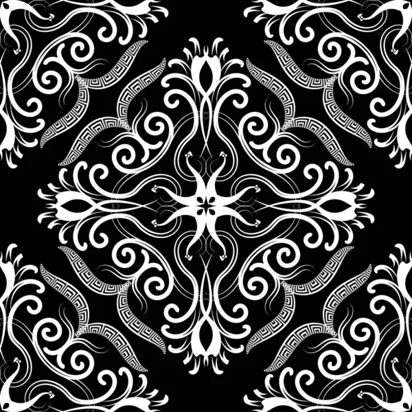 Damas noir et blanc motif vintage vecteur sans couture. Ethnie g — Image vectorielle