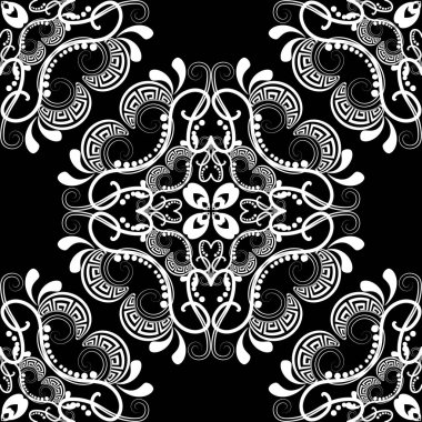 Vintage çizgi sanat tracery yunan vektör dikişsiz desen. Arabesk