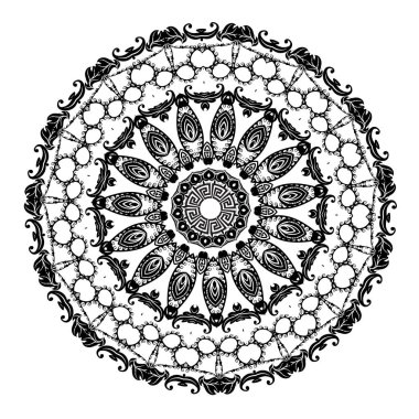 Yunan vektör siyah ve beyaz lüks mandala desen. Süs