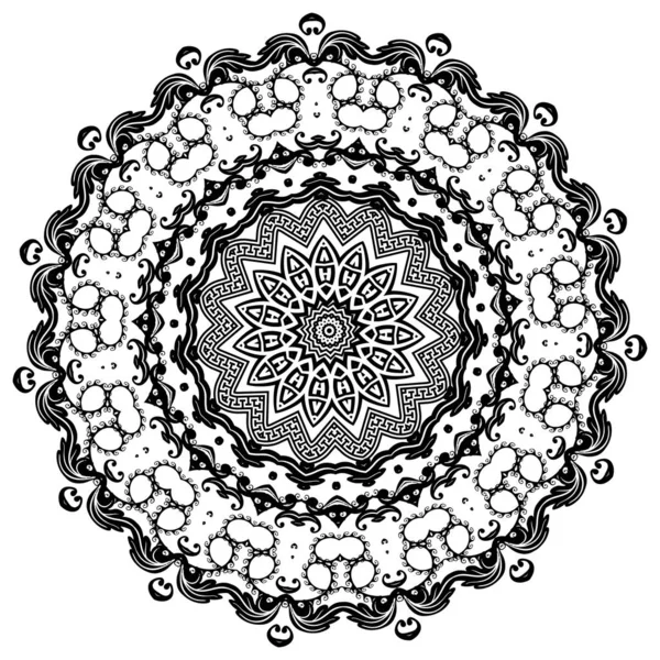 Vector griego patrón de mandala redondo blanco y negro. Ornamental — Vector de stock