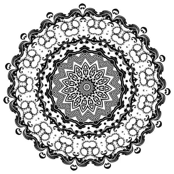 Griekse vector zwart-wit ronde Mandala patroon. Decoratieve — Stockvector