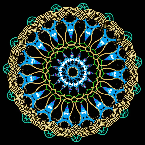 部族カラフルなギリシャベクトルマンダラパターン。エスニックスタイルオルナ — ストックベクタ