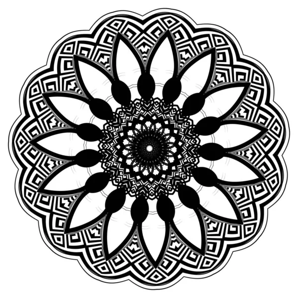 Griekse bloemen zwart-wit ronde Mandala patroon. Decoratieve — Stockvector