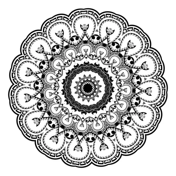 Griekse vector zwart-wit ronde Mandala patroon. Decoratieve — Stockvector