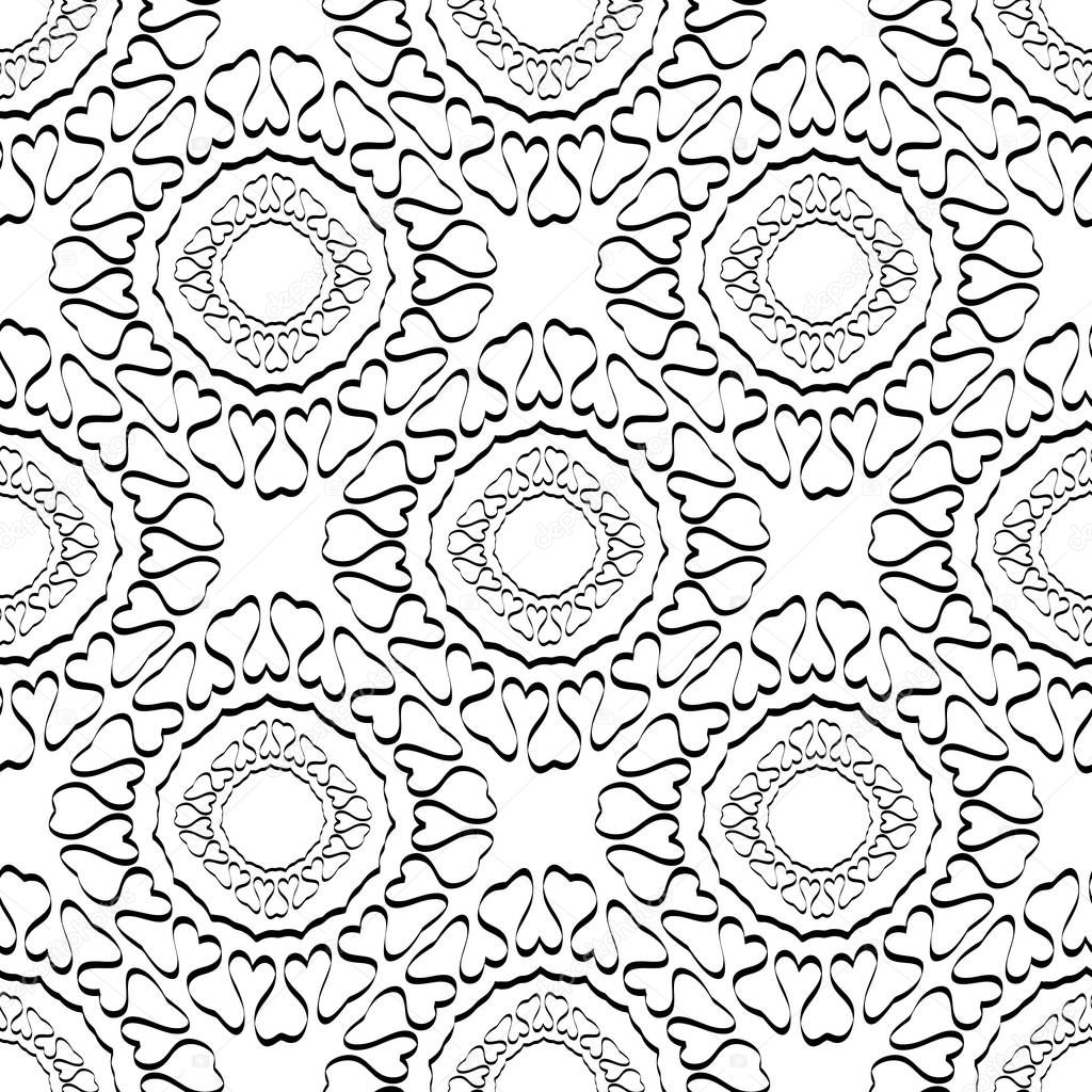 Abstract line art tracery black and white vector seamless patter