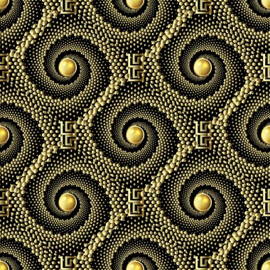 Noktalı dokulu spiral 3d vektör dikişsiz desen. Yunanca ornamen