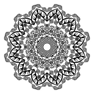 Çiçek yuvarlak etnik mandala süs. Vektör yunanca anahtar meander p