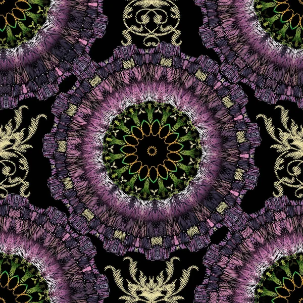 Bordado texturizado floral padrão sem costura vetor. Grunge ornam —  Vetores de Stock