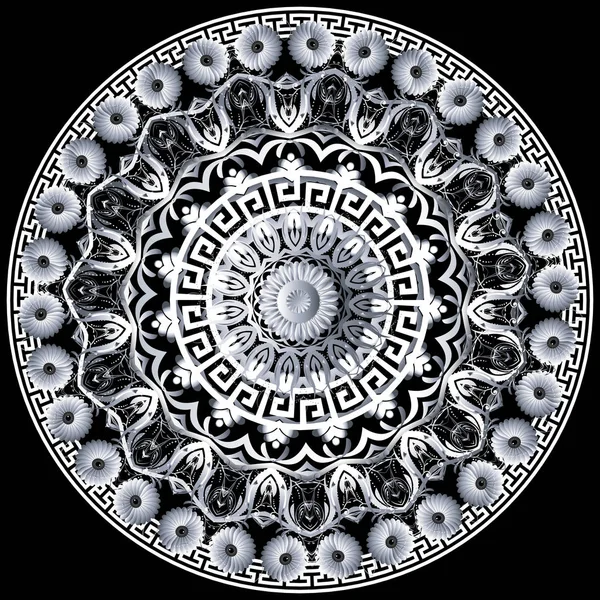 Sierlijke 3D Floral vector Mandala patroon met kamille bloemen. — Stockvector