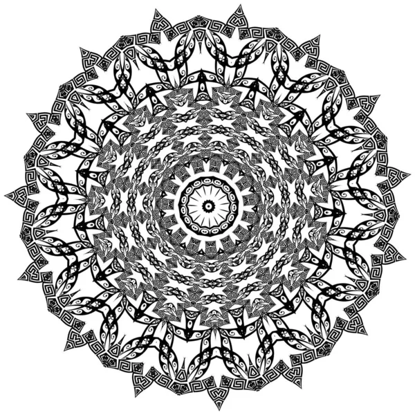 Griekse ronde Mandala sieraad. Vector geïsoleerde zwarte Meander Patt — Stockvector