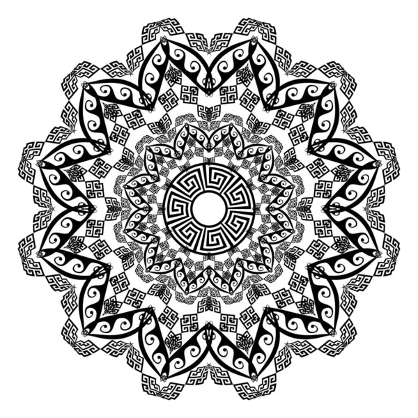 Floral ronde etnische Mandala ornament. Vector Griekse belangrijke Meander p — Stockvector