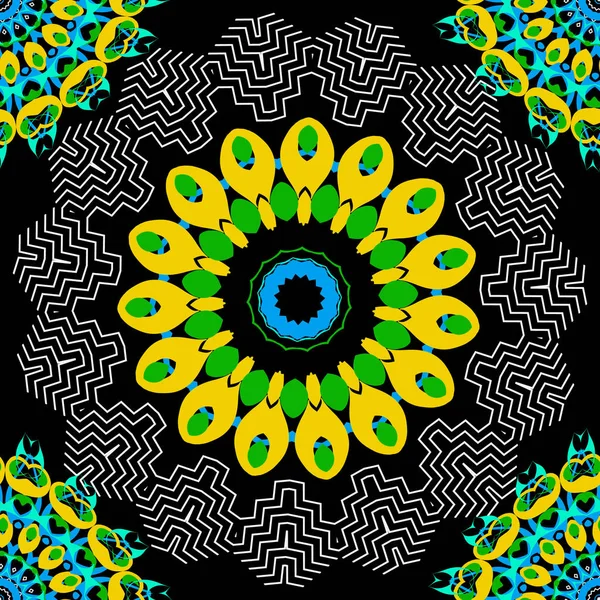 Runde Mandalas Bunte Vektor Nahtlose Muster Blumiger Stammeshintergrund Wiederholung Dekorativen Hintergrund Ethnischen Stil Gedeihen Ornament Geometrische Formen Linien Blumen Kreise Reizvolle Endlose Textur Vektorgrafik Lizenzfreie