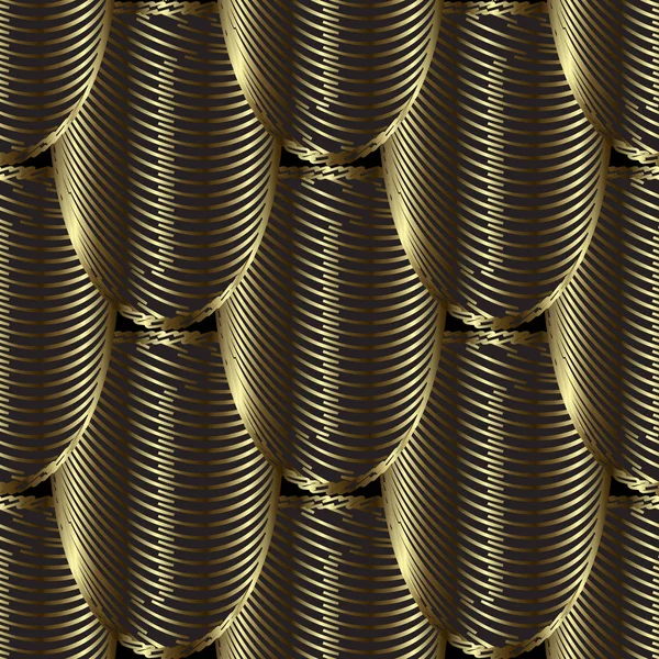 Ornement ornemental abstrait vecteur 3D motif sans couture. Ornement vintage carrelé. Formes de surface rayées, lignes. Conception texturée ornée. Fond paternel géométrique. Répétez le contexte moderne . — Image vectorielle