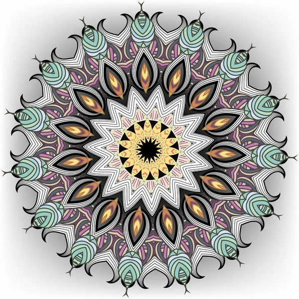 Etnik renkli mandala deseni. Vektör süs kabile arka plan. Yuvarlak folk mandala. Soyut çiçek paisley çiçek fon. Parlak geometrik daire süsü. Süslü güzel tasarımı tekrarlayın.