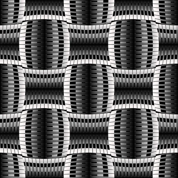 Wicker 3D grekiska vektor sömlösa mönster. Flätad yta randig prydnad. Grekisk nyckel slingrar geometrisk bakgrund. Modern texturerad utsmyckade design. Abstrakt prydnadsväxter upprepa bakgrund. Oändlig textur — Stock vektor