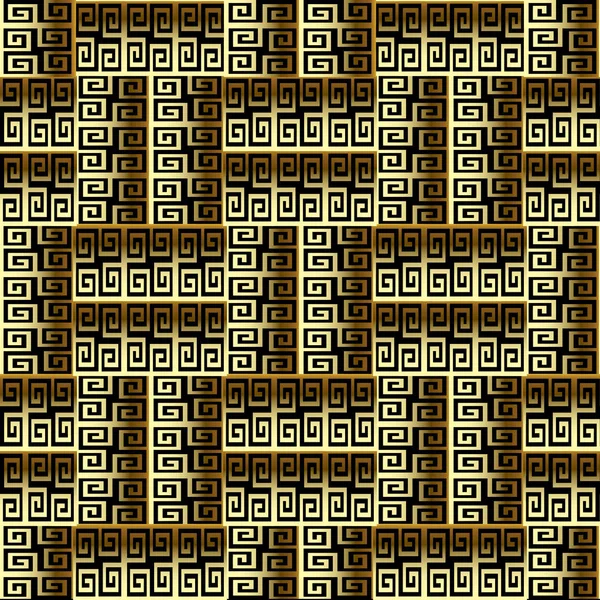 Oro de mimbre 3d vector griego patrón sin costura. Adorno de superficie trenzada. La clave griega serpentea el fondo geométrico. Moderno diseño ornamentado texturizado. Fondo de repetición ornamental abstracto. Textura interminable — Vector de stock