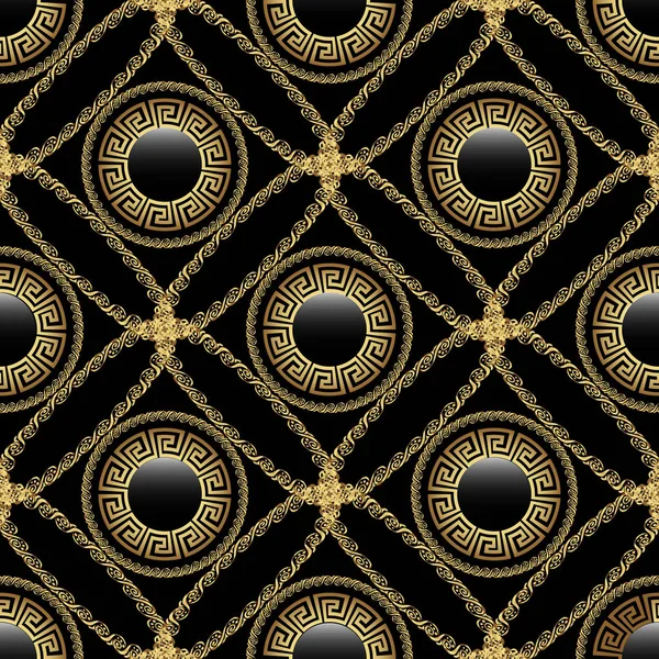Greek key meanders 3d vector seamless pattern. Modern geometric ornamental background. Ancient decorative luxury ornament. Vintage elegance design. For wallpapers, textile, prints. Endless texture — Stock Vector
