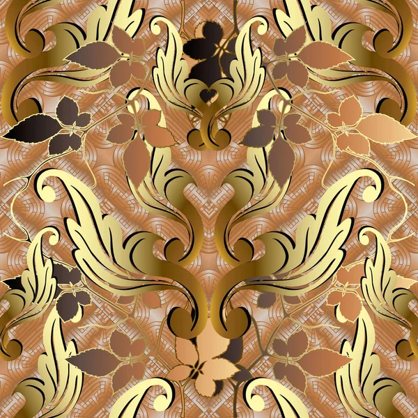 Luxe gouden barokke 3D vector naadloze patroon. Getextureerde ornamen — Stockvector