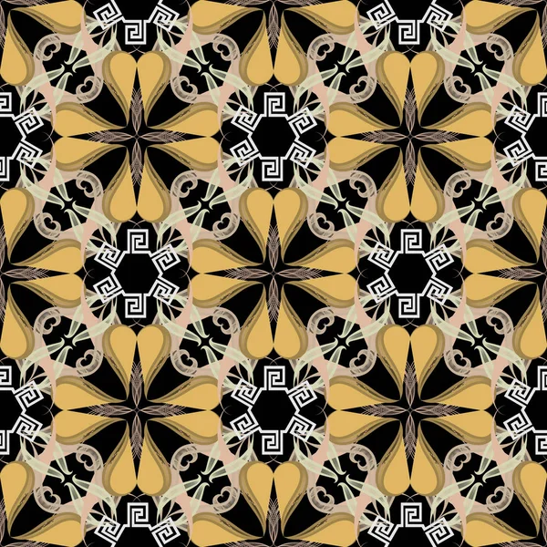 Renkli süs çiçek vektör dikişsiz desen. Yunanca anahtar beni