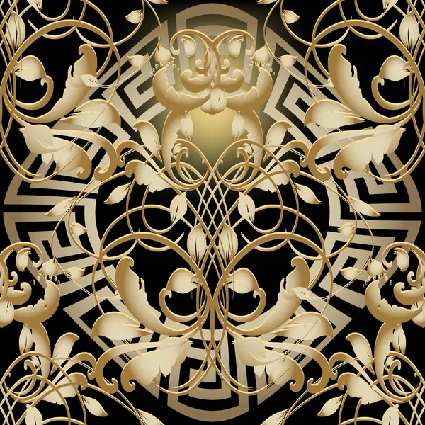 Or 3d baroque Renaissance vecteur motif sans couture. Fond ornemental vintage. La clé grecque serpente le mandala. Belle ornementation florale de style victorien baroque. Design orné moderne abstrait . — Image vectorielle