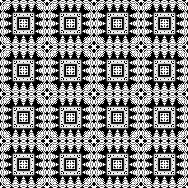 Patrón sin costura abstracto a cuadros vector blanco y negro. Fondo geométrico a rayas ornamentales. Repite cuadrados telón de fondo. Adorno geométrico monocromático. Plantilla para tela, estampados, fondos de pantalla . — Archivo Imágenes Vectoriales