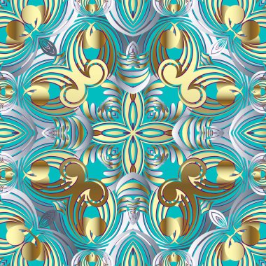 Vintage çiçek vektör sorunsuz desen. Zerafet süs soyut arka plan. Altın paisley çiçekler, girdaplar, şekiller ile güzel süs. Dekoratif simetrik süs. Süslü arka planı tekrarlayın.