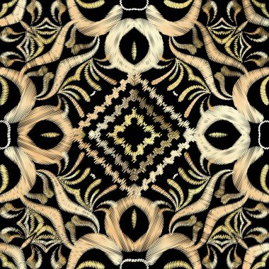 Nakış çiçek Paisley dikişsiz desen. Etnik süs grunge backgound. Dokulu işlemeli paisley çiçekler, yapraklar, şekiller, çizgiler, eşkenar dörtgen, çerçeveler. Dekoratif süslü goblen doku.