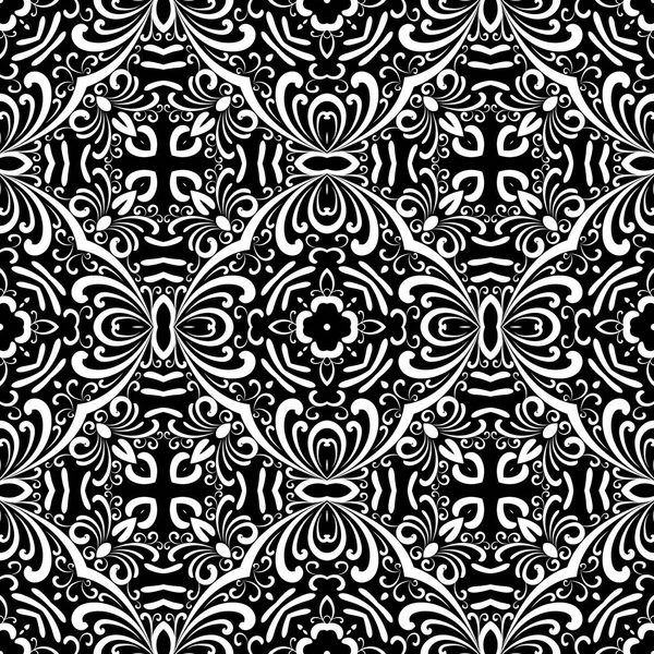 Černobílá spletitá květinové vektorová struktura. Dekorativní Arabesque pozadí. Monochromatické opakované pozadí Damask. V etnickém stylu byly vzory vzorované s ozdobou. Ručně tažené květiny. — Stockový vektor