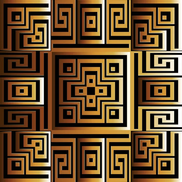 Ancient style modern greek 3d vector seamless pattern. Ornamental surface geometric background. Labyrinth maze ornament. Greek key meanders. Abstract shiny repeat backdrop. Gold ornament with shadows. — Stock Vector