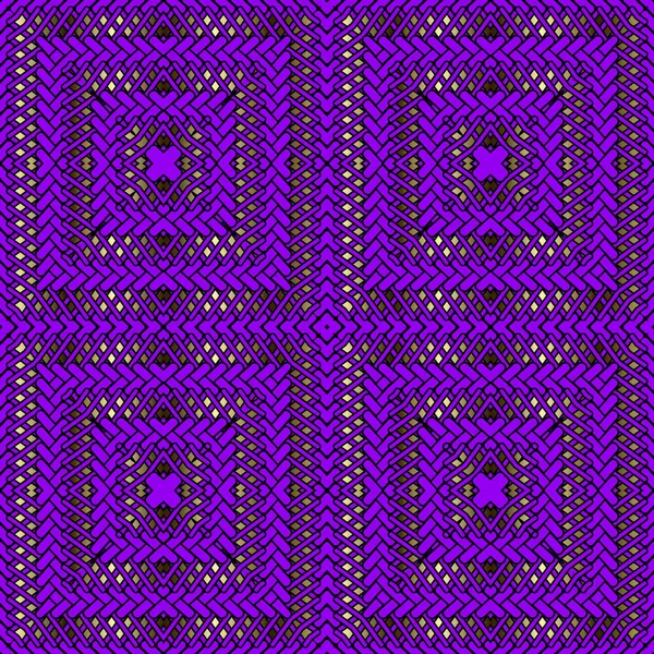 Checkered wicker shapes violet vector seamless pattern. Geometric abstract ornamental background. Bright repeat braided ornament. Modern beautiful ornament with square textured frames. Ornate texture. — Stock Vector