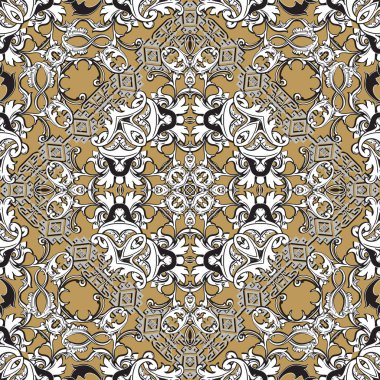 Vintage Barok vektör dikişsiz desen. Modern süs geometrik arka plan. Çiçek tekrar arka plan. Antik tarzı kabile etnik tasarım. Yunan anahtar meanders ile Barok Viktorya tarzı süs.