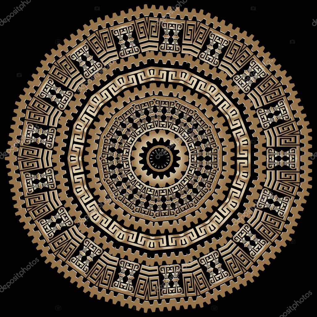 Tribal ornamental greek style vector mandala pattern. Ethnic patterned background. Geometric ornate decorative design. Round modern surface lace ornament. Greek key meanders, circles, shapes, lines.