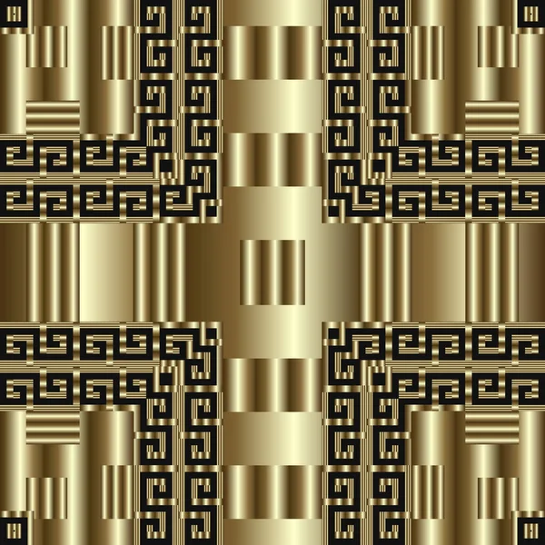 Gold texturierte 3d griechische Vektor nahtlose Muster. Oberfläche ornamentalen modernen goldenen Hintergrund. geometrische dekorative abstrakte Kulisse. verschwenderischer Luxus endlos Gold Textur. griechischer Schlüssel mäandert Ornament. — Stockvektor