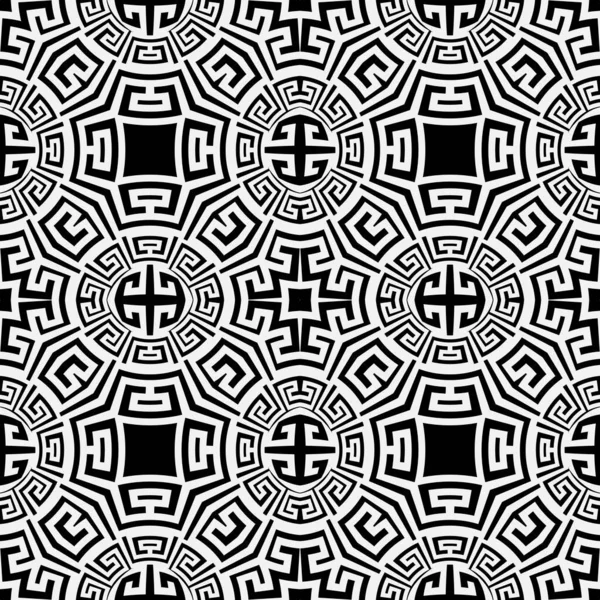 Padrão sem emenda vetorial grego ornamental preto e branco. Fundo moderno geométrico monocromático. Repetição abstrata cenário decorativo. chave grega meandros ornamento étnico estilo antigo. Desenho isolado — Vetor de Stock